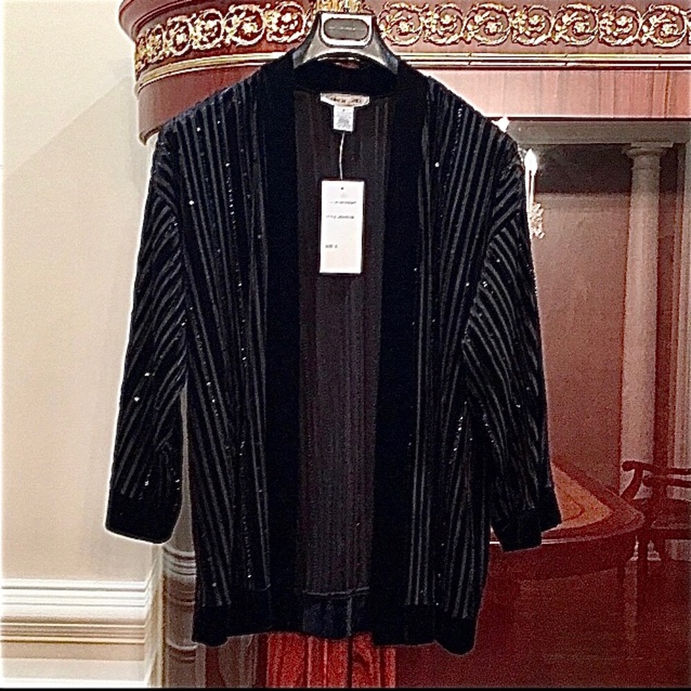 Birch Hill Velvet trimmed sequined black cardigan Sz.S